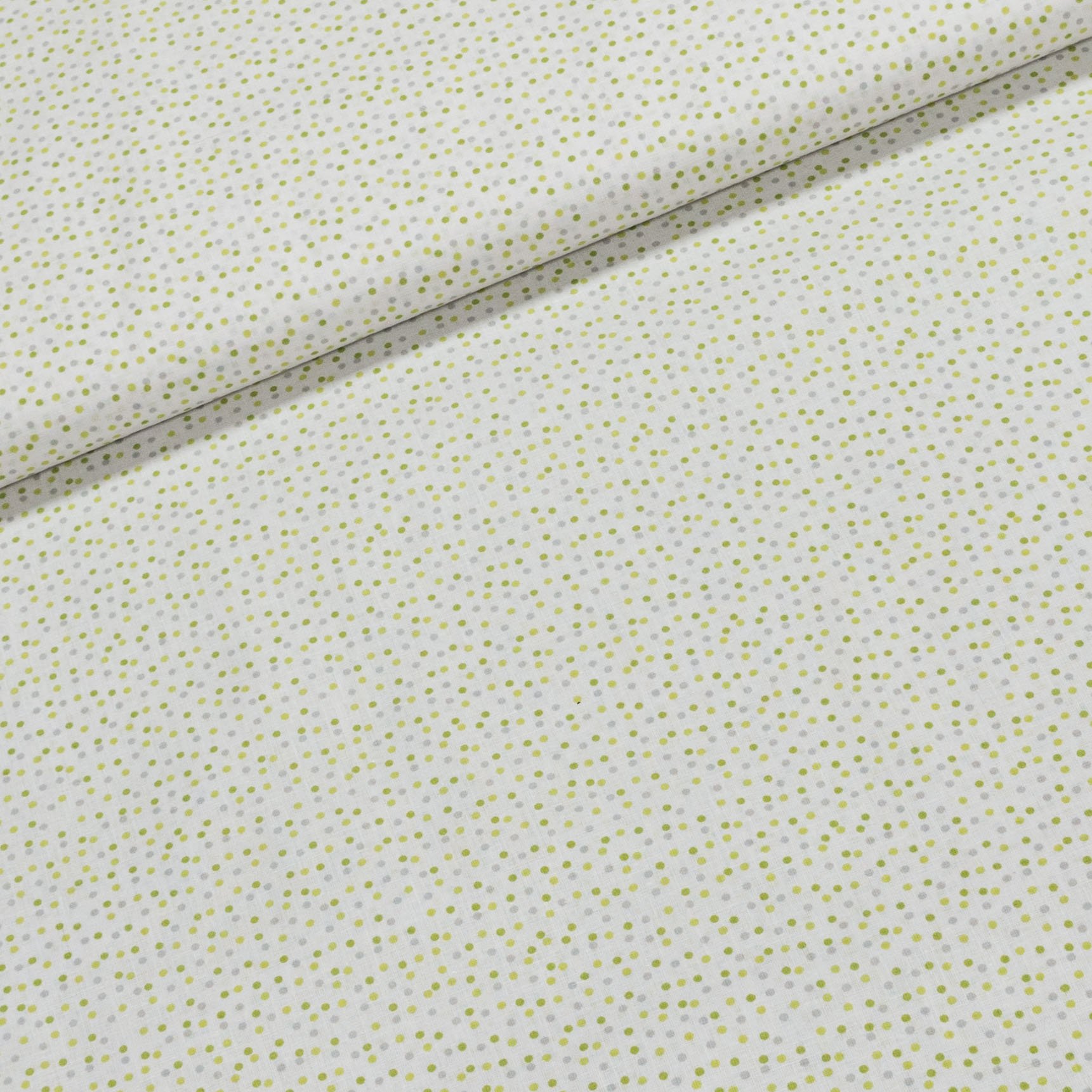 Bavlněné plátno zeleno-šedé puntíky na bílé, š.140cm (látka v metráži)