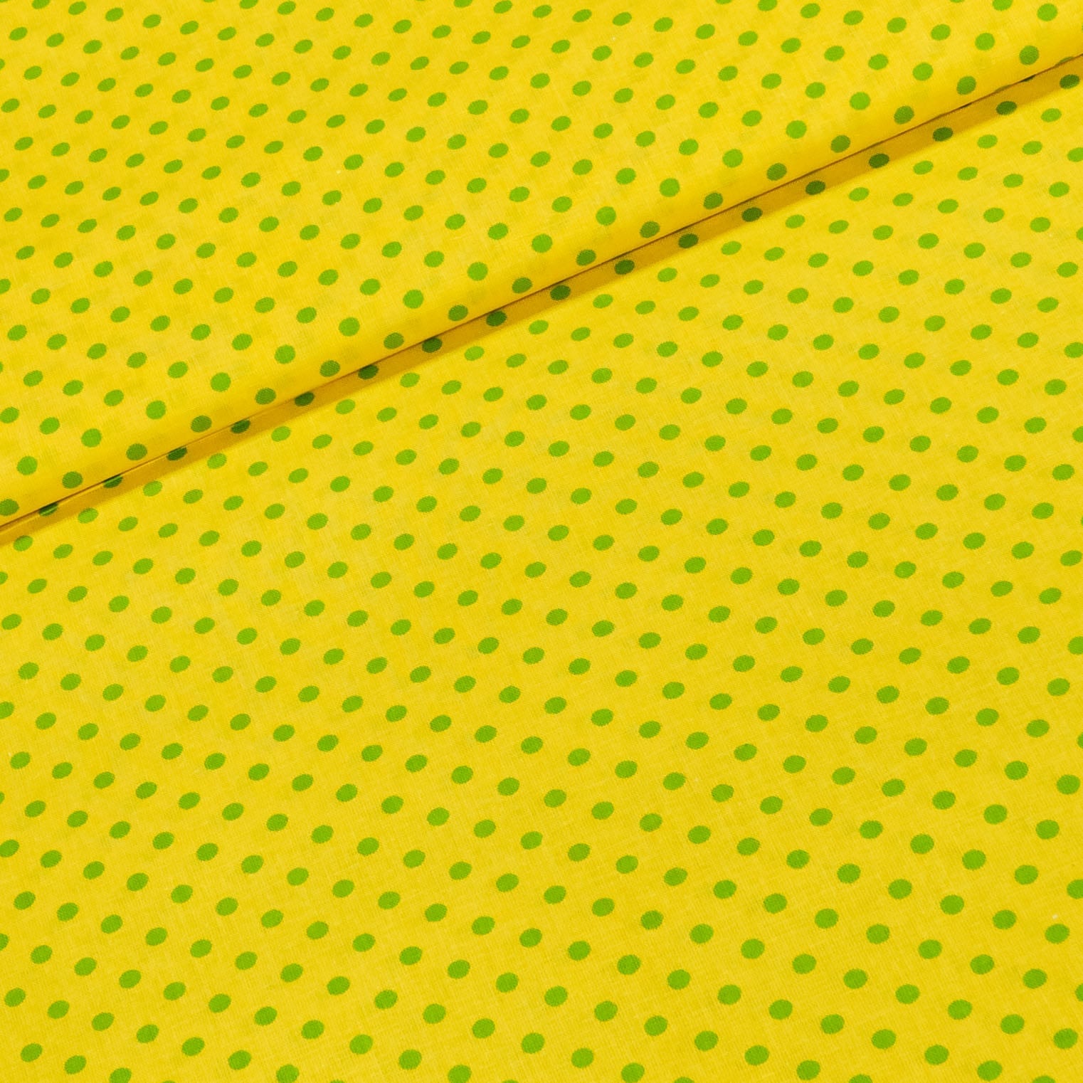 Bavlněné plátno zelený puntík na žluté, š.140cm (látka v metráži)