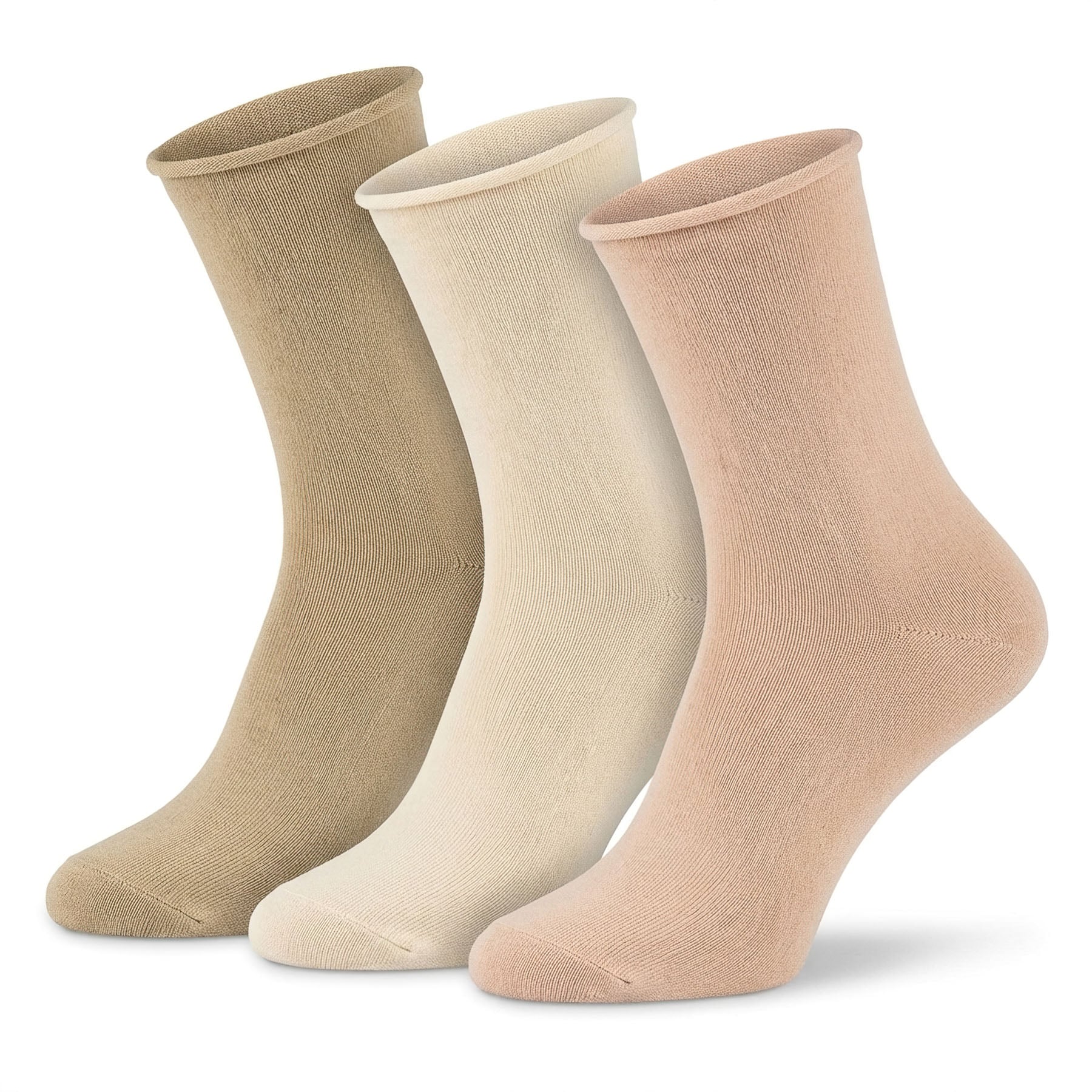 Levně RS Ponožky bavlněné zdravotní bez gumiček 91318, béžové mix, klasické, ruličkové, jemný svěr, unisex, 3 páry, vel. 35-38