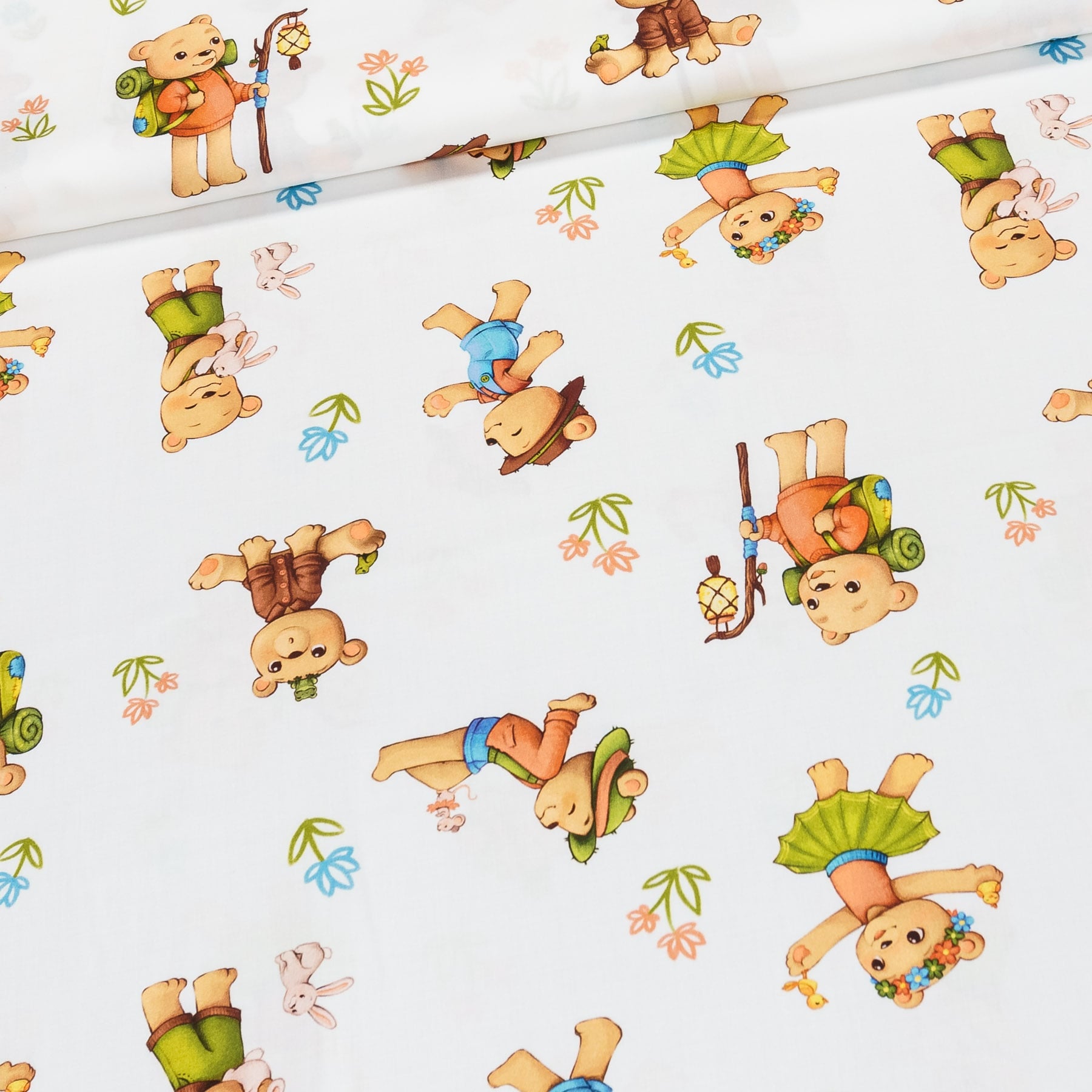Bavlněný satén dětský LITTLE BEARS DIGITÁLNÍ TISK, medvídek na bílé, š.150cm (látka v metráži)