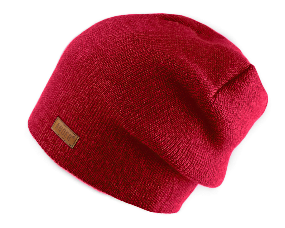 Unisex zimní pletená čepice ANDER 810601/06, červená, úzký lem, univerzální velikost