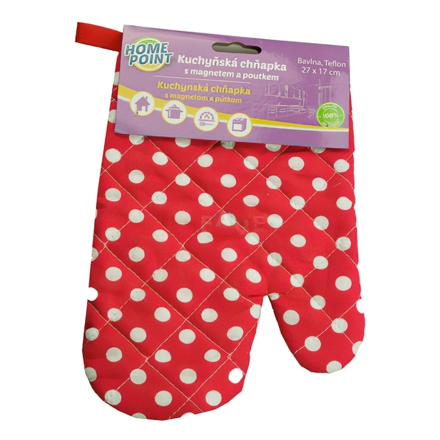 TextilCentrum.cz Kuchyňská chňapka bavlna / teflon HOME POINT, červená s puntíky, 27x17cm 2ks (pravá, levá)