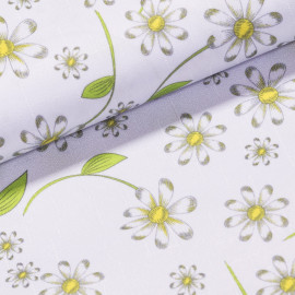 Polyesterové plátno s teflonovou úpravou / ubrusovina, zelené květiny na bílé, š.160cm (látka v metráži)