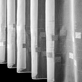 Voálová záclona 29949-2B šedé čtverečky, s olůvkem, bílá (více výšek, v metráži)
