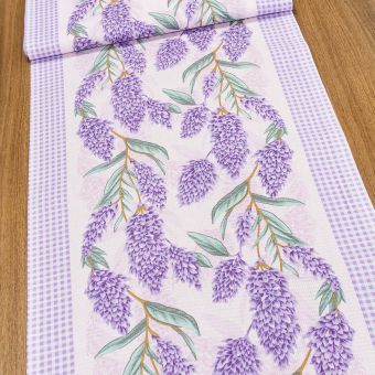 Bavlněné plátno vaflovina, utěrkovina / štola na metráž 703023 LEVANDULE, fialový kostičkovaný lem, š. 50cm (látka v metráži)