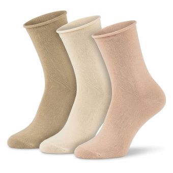 Ponožky bavlněné zdravotní bez gumiček 91318, béžové mix, klasické, ruličkové, jemný svěr, unisex, 3 páry (více velikostí)