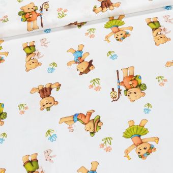 Bavlněný satén dětský LITTLE BEARS DIGITÁLNÍ TISK, medvídek na bílé, š.150cm (látka v metráži)