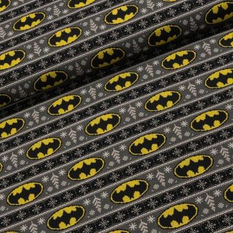 Bavlněný úplet TEPLÁKOVINA 8889154 BATMAN vánoce, žluto-šedá, š.180cm (látka v metráži)