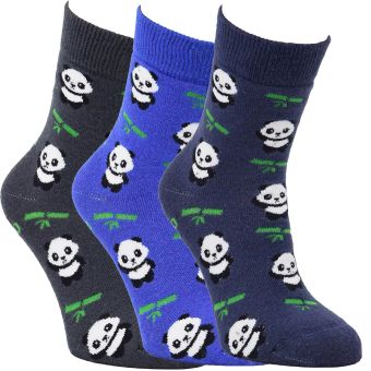 Ponožky dětské froté bambusové 8501024, zimní, chlapecké, modrá panda, 3 páry, vel. 23-26