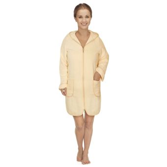 Župan FROTÉ NA ZIP 4847/016 béžový, bavlněné froté, 330 g/m², dámský (více velikostí)