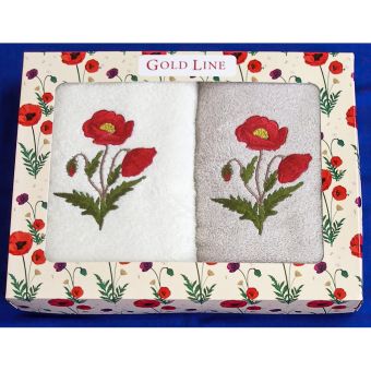 Dárkový set froté ručníků MÁK 14, červeno-bílý, 2x 50x100cm