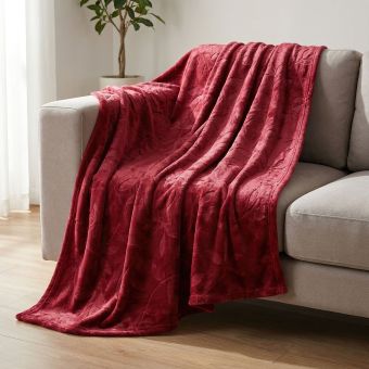 Deka z mikroflanelu JARNÍ EMBOSS QK-236, listy, vínová, 150x200cm