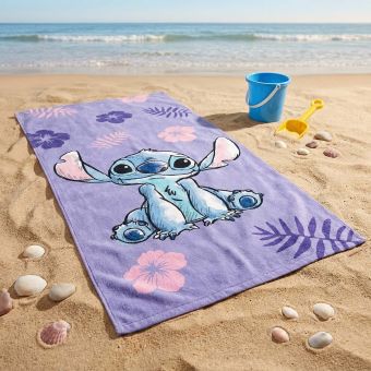 Dětská plážová osuška LILO A STITCH, fialová, froté, 70x140cm