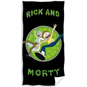 Dětská plážová osuška RICK A MORTY SKOK DO TŘETÍ DIMENZE, zeleno-černá, froté, 70x140cm