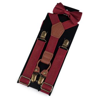 Dětská sada šle + motýlek, délka šlí 65cm, šíře 2,5cm, tvar Y, 650399/02 červená