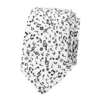 Hudební kravata unisex SLIM LUX 571-1975, bílá, 5x146 cm