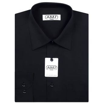 Pánská košile AMJ jednobarevná JDS017, černá, dlouhý rukáv, slim fit