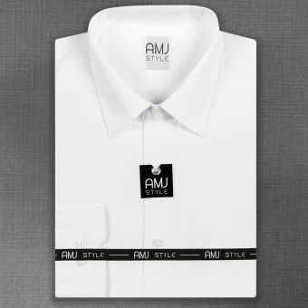 Pánská košile AMJ bílá s vetkávaným vzorem VDPS838, dlouhý rukáv, prodloužená délka, slim fit