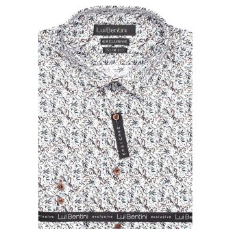 Pánská košile Lui Bentini, bílá květovaná LDS001, dlouhý rukáv, slim fit