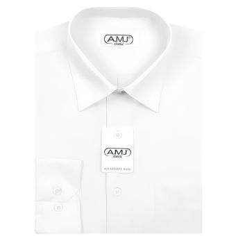 Pánská košile AMJ jednobarevná JDS018, bílá, dlouhý rukáv, slim fit