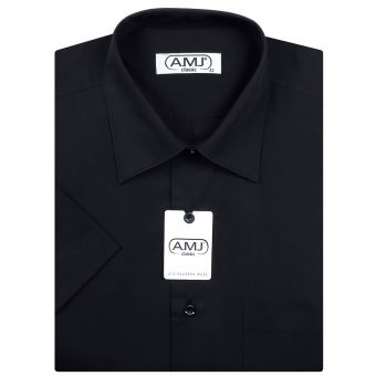 Pánská košile AMJ jednobarevná JKS017, černá, krátký rukáv, slim fit