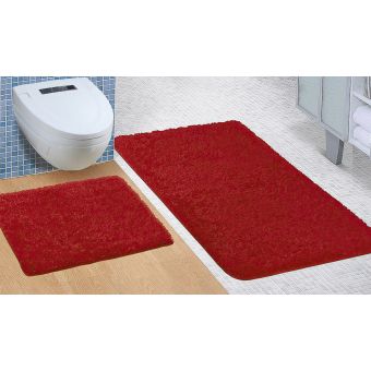 Koupelnová souprava s vlasem MICRO ČERVENÁ, 100x60cm (předložka) + 60x50cm (na WC)