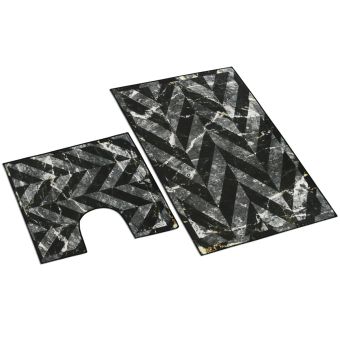 Koupelnová souprava 3D MRAMOR ČERNÁ 100x60cm (předložka) + 60x50cm (na WC)