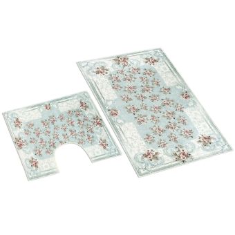 Koupelnová souprava 3D ORIENT S RŮŽIČKOU, světle modrá 100x60cm (předložka) + 60x50cm (na WC)