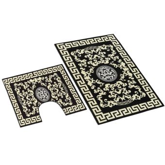 Koupelnová souprava 3D PERSIE, černo-zlatá 100x60cm (předložka) + 60x50cm (na WC)
