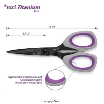 Krejčovské nůžky TEXI TITANIUM Ti514, s ergonomickou rukojetí, délka ostří 6,7cm, celková délka 13 cm