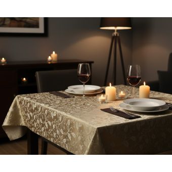 Luxusní ubrus PVC s textilním podkladem SALOTTO GY-6262N, zlatý damaškový vzor, š.140cm (metráž)
