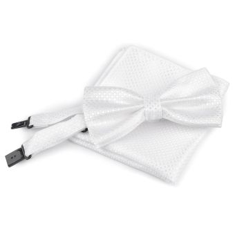 Motýlek pánský s kapesníčkem 870587/1 vzorovaný, bílý / kostičky