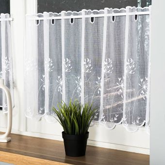 Organzová vitrážová záclona 53801/001 chmýří pampelišky, vyšívaná, bílá (více výšek, v metráži)