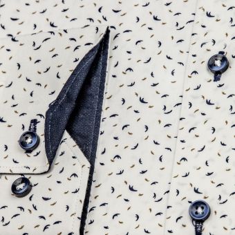 Pánská košile AMJ bavlněná, bílá s modrými a hnědými vlnkami, VDBR1309, dlouhý rukáv (regular + slim-fit + prodloužený slim-fit)