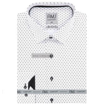 Pánská košile AMJ bavlněná, bílá vzorovaná, VDSBR1317, dlouhý rukáv slim fit, vel. 40