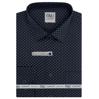 Pánská košile AMJ bavlněná, černá květovaná VDB1467, dlouhý rukáv (regular + slim-fit + prodloužený slim-fit)