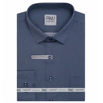 Pánská košile AMJ bavlněná, modrá s modrobílými puntíky VDB1504, dlouhý rukáv (regular + slim-fit + prodloužený slim-fit)