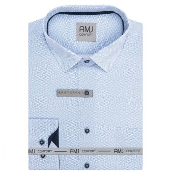 Pánská košile AMJ bavlněná, modrobílý cikcak vzor VDBR1474, dlouhý rukáv (regular + slim-fit)