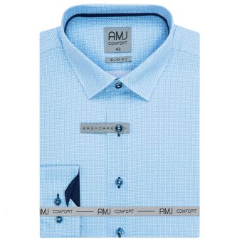 Pánská košile AMJ bavlněná, modrá vzorovaná, VDBR1321, dlouhý rukáv, vel. 49/50 (nadměrná)