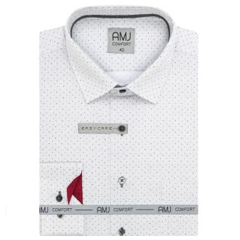 Pánská košile AMJ bavlněná, světle šedá vzorovaná, VDBR1339, dlouhý rukáv slim fit, vel. 43