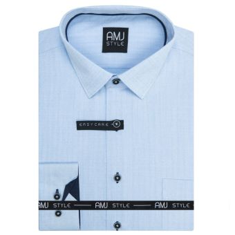 Pánská košile AMJ bavlněná, světle modrá tečkovaná VDR1492, dlouhý rukáv (regular + slim-fit + prodloužený slim-fit)