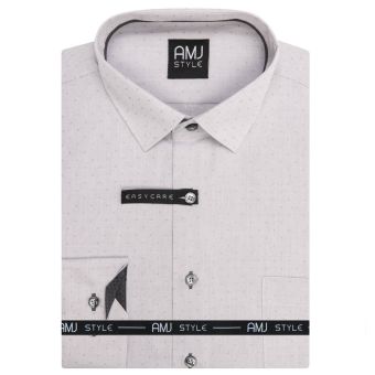 Pánská košile AMJ bavlněná, světle šedá tečkovaná VDR1490, dlouhý rukáv (regular + slim-fit + prodloužená délka)