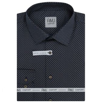 Pánská košile AMJ bavlněná, tmavě modrá s hnědými tečkovanými puntíky VDB1464, dlouhý rukáv (regular + slim-fit)