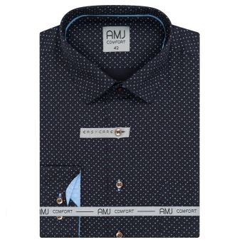 Pánská košile AMJ bavlněná, tmavě modrá vzorovaná, VDSBR1331, dlouhý rukáv slim fit, vel. 45