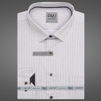 Pánská košile AMJ bavlněná, bílá s hnědošedými šipkami VDBR1505, dlouhý rukáv (regular + slim-fit + prodloužený slim-fit)