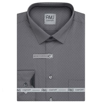Pánská košile AMJ bavlněná, šedá vlnkovaná VDBR1510, dlouhý rukáv (regular + slim-fit + prodloužený slim-fit)