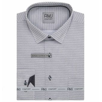 Pánská košile AMJ bavlněná, šedá síťovaná VDBR1511, dlouhý rukáv (regular + slim-fit + prodloužený slim-fit)