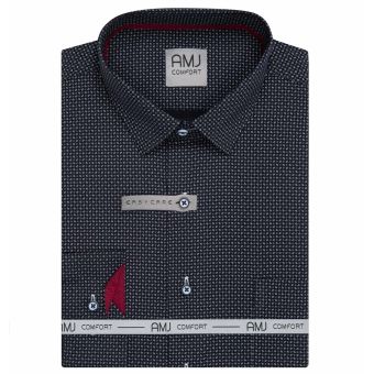 Pánská košile AMJ bavlněná, černá čtverečkovaná VDBR1512, dlouhý rukáv (regular + slim-fit + prodloužený slim-fit)