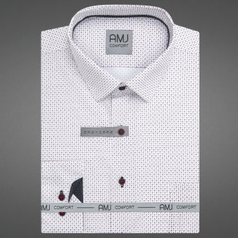 Pánská košile AMJ bavlněná, bílá čtverečkovaná VDBR1520, dlouhý rukáv (regular + slim-fit + prodloužený slim-fit)