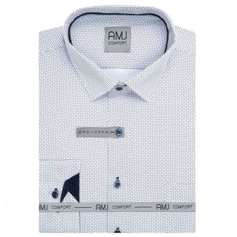 Pánská košile AMJ bavlněná, bílá s šedými ornamenty VDBR1523, dlouhý rukáv (regular + slim-fit + prodloužený slim-fit)